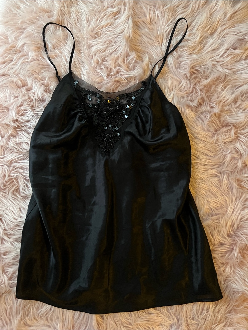 y2k Addition Elle Black Satin Lace & Sequin Trim Fairy Cami Plus Size